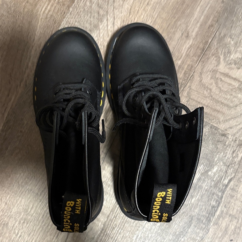 Dr. Martens Black Lace-Up Boots with Yellow Stitching